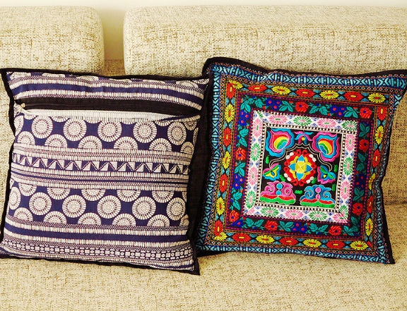Ethnic Handicrafts Fabric Embroidery Pillowcase National Style Flower Picture Cushion Cover