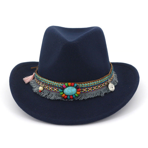 Autumn And Winter New Woolen Top Hat Ethnic Minority Fashion Hat Men'S And Women'S Couple Hat Western Cowboy Jazz Hat