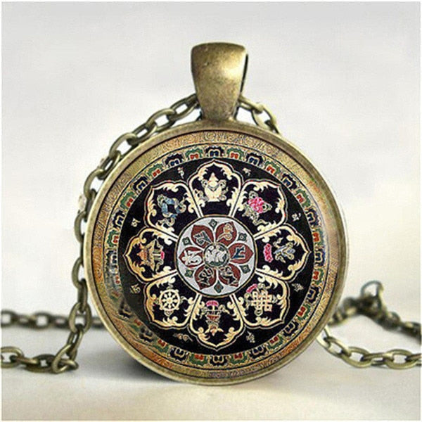 Tibetan Buddhist Mandala Necklace, Sacred Geometry Jewelry , Spiritual Gift, Men Necklace, Black Men'S Mandala Pendant