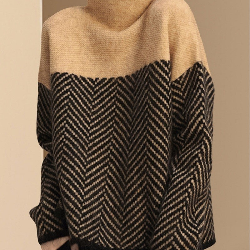Loose Fit Colorblock Half Turtleneck Sweater