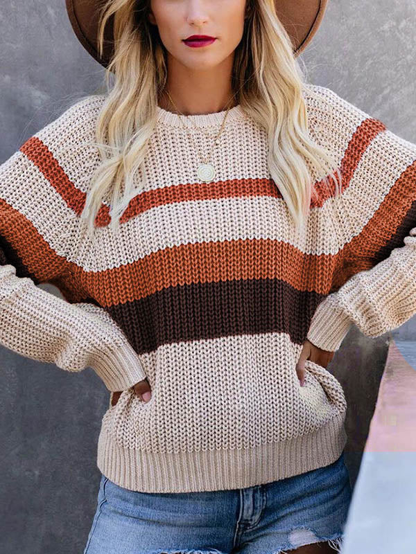 Thick Striped Long Sleeves Sweater Tops