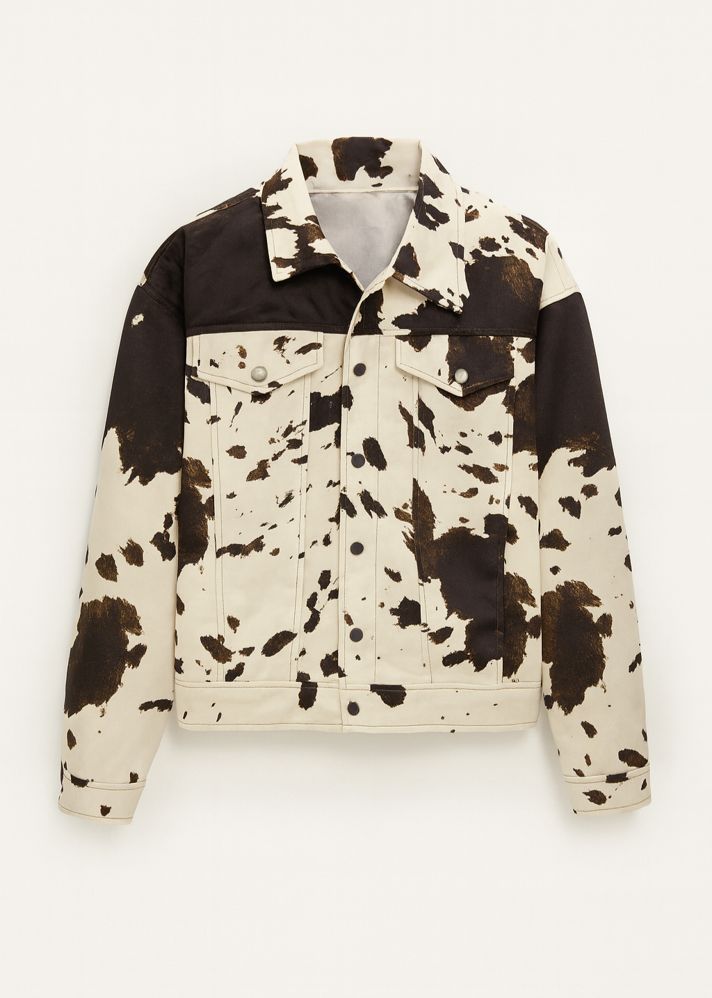 Cow Print Polyester Jacket With Chest Pockets