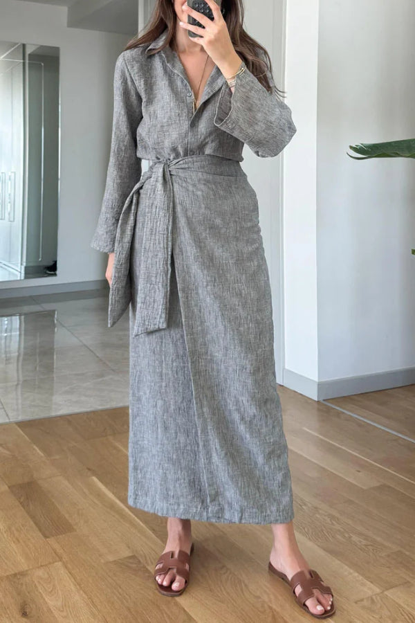 Casual Lapel Shirt \u0026 Lace-Up Two-Piece Overskirt Set