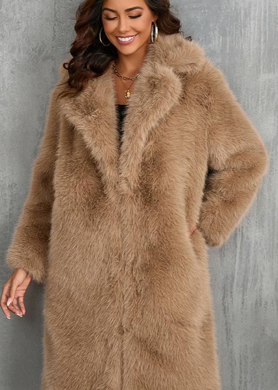Faux Fur Suit Collar Coat Plush Mid Length
