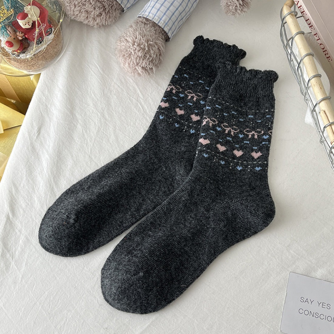 Rufia - Christmas Bow Patterned Warm Socks