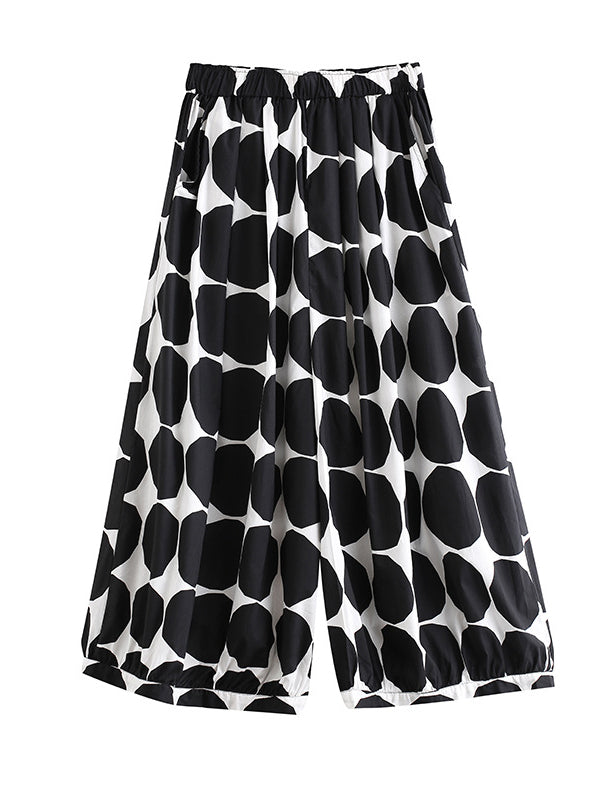 Urban White Black Polk-Dot Printed Wide Leg Pants