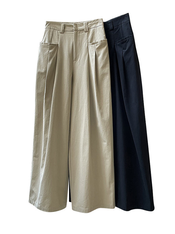 Original Loose Wide Legs Pleated Solid Color Pants