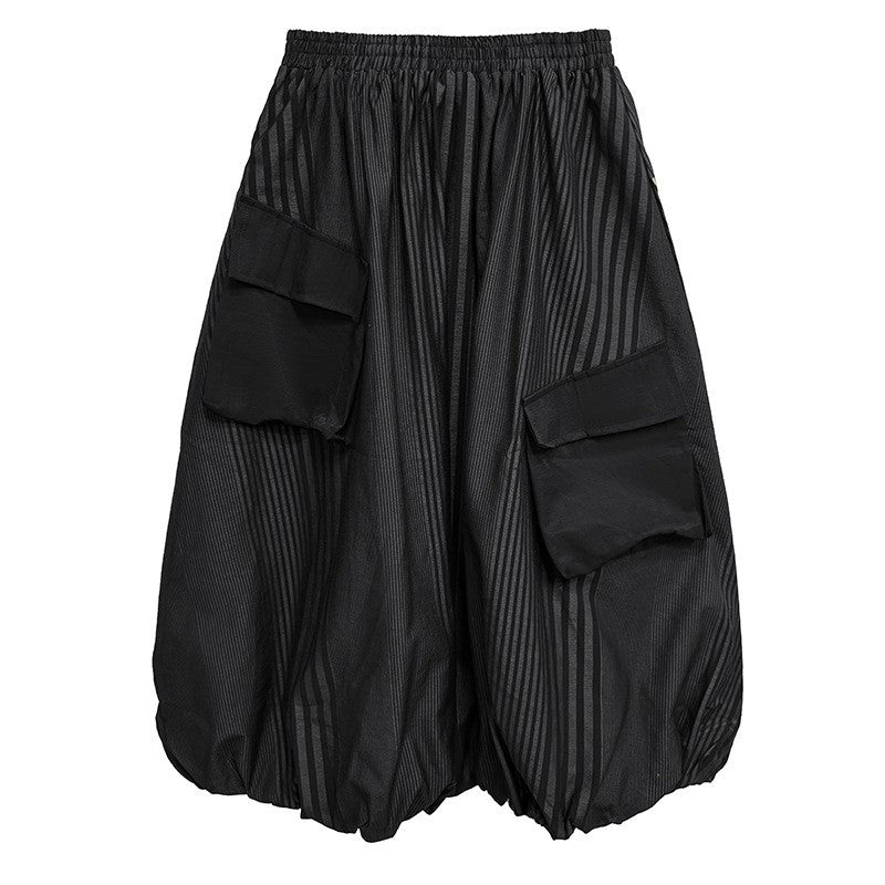 Paneled Pocket Striped Midi Skirt