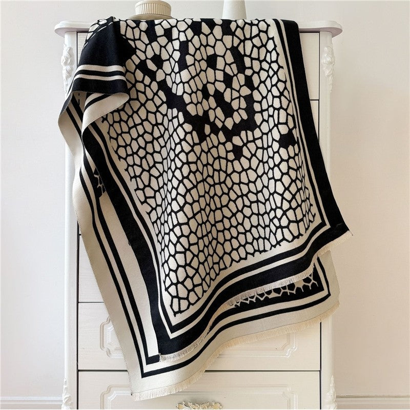 Jacquard Fringed Cashmere-Like Scarf