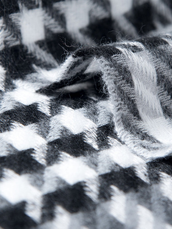 Houndstooth Plaid Tasseled Shawl&Scarf