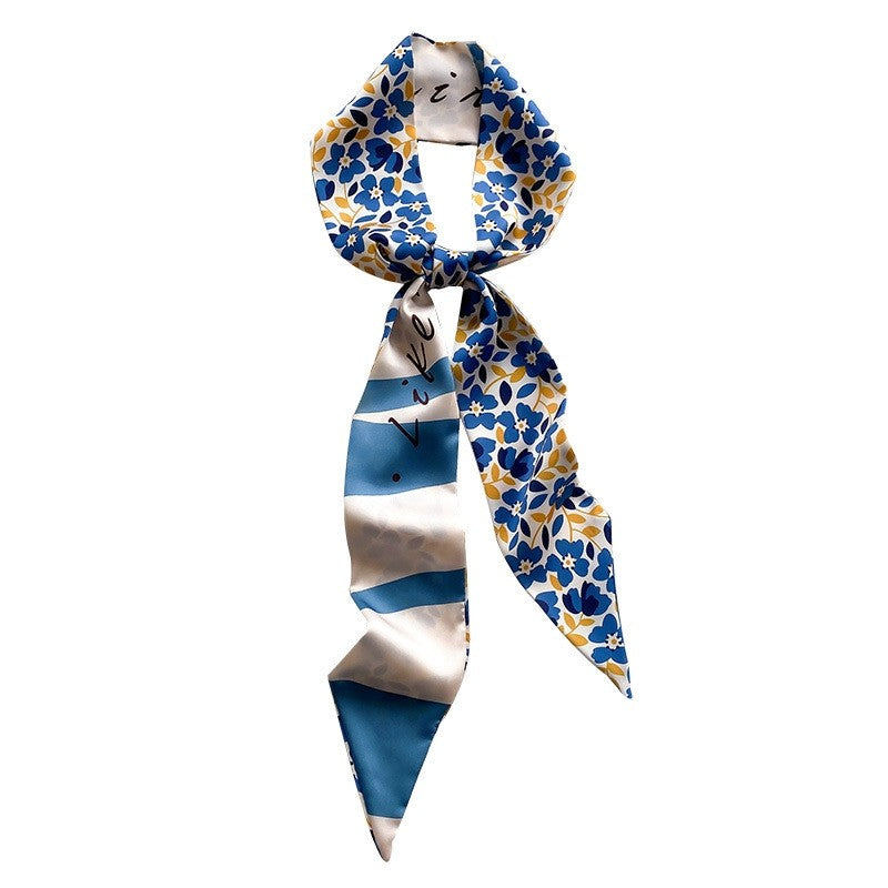 Elegant Floral Long Silk Hair Scarf