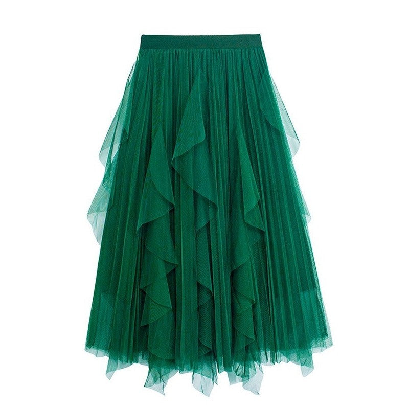 Irregular Slim A-Line Mesh Skirt
