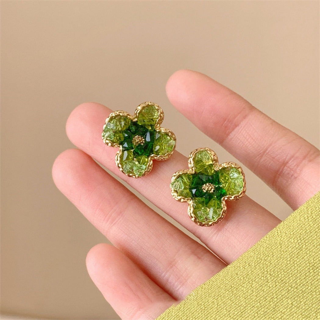 Earwish - Green Sparkling Floral Earrings - Delicate & Chic