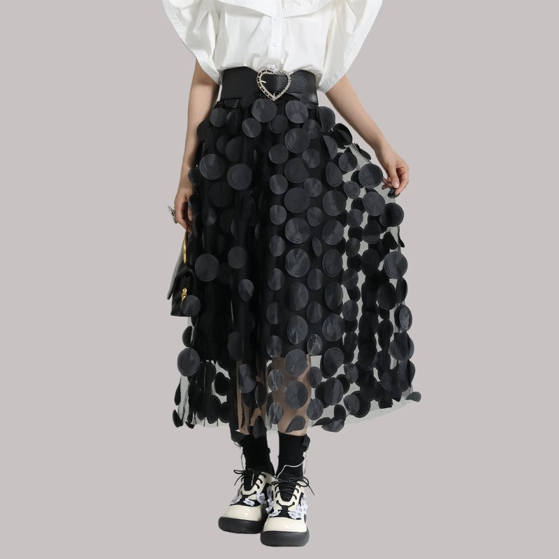 3D Polka Dot High-Waisted Skirt