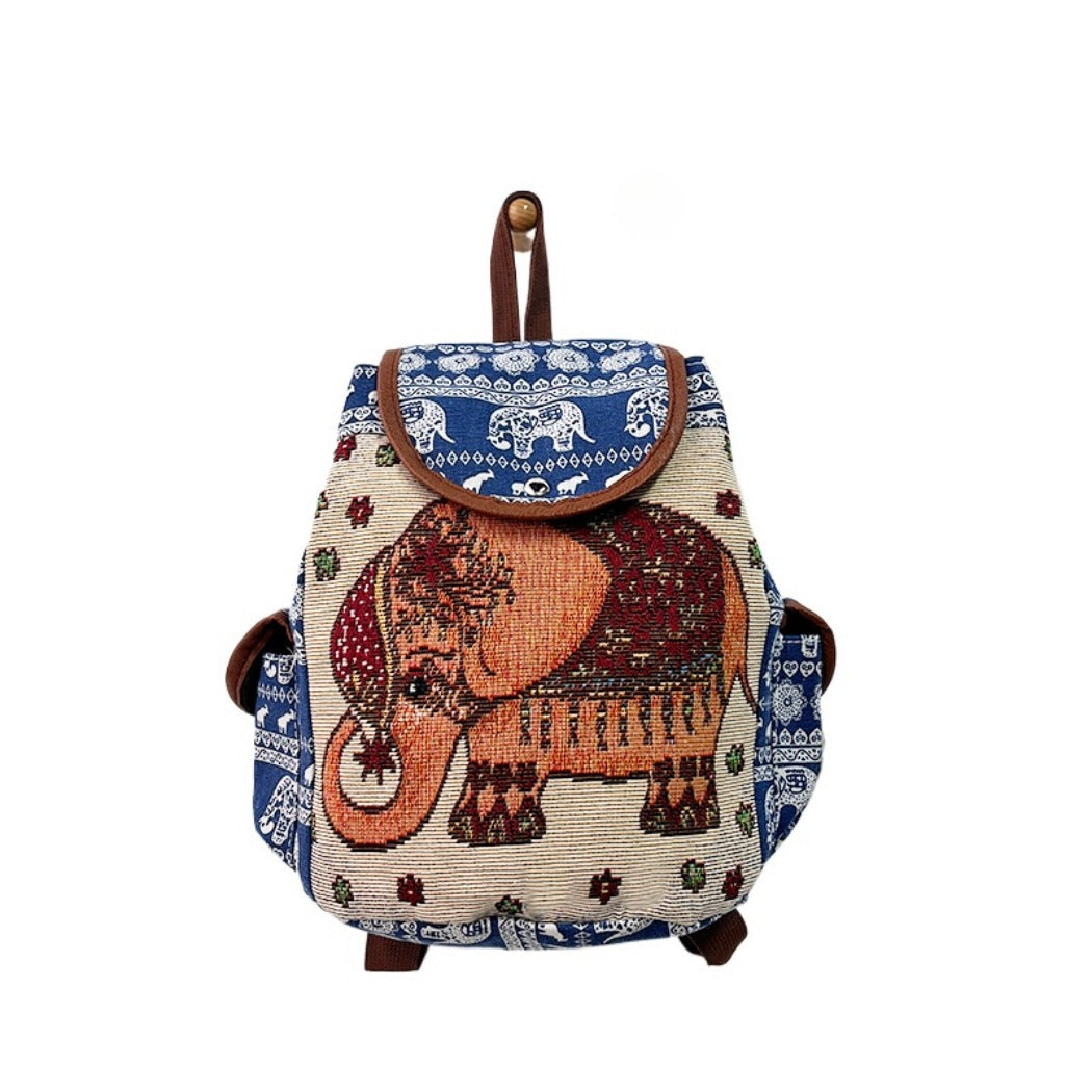Cosbai - Vintage Elephant Embroidery Backpack - Practical & Unique