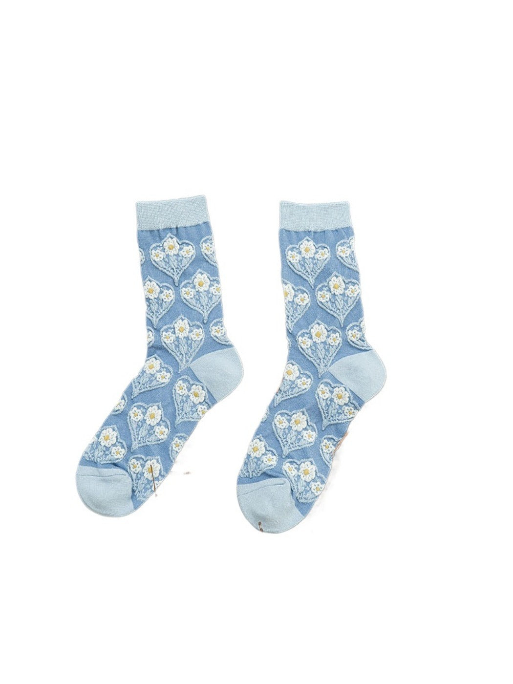 Rufia - Retro Blue Floral Mid-Calf Socks - Classic & Elegant