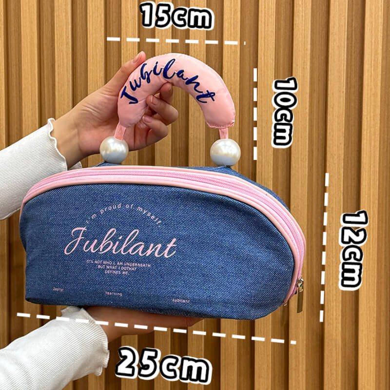 Cute Color Block Large Capacity Makeup Bag