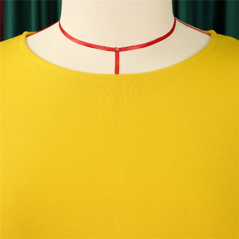 Solid Color Long Sleeve Round Neck Dress With Belt