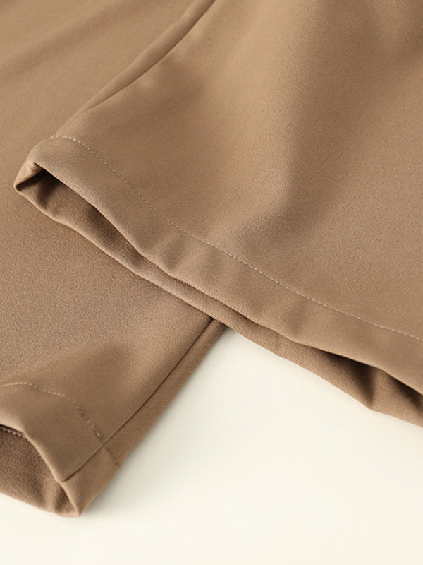 Loose Wide Leg Pleated Solid Color Pants Trousers