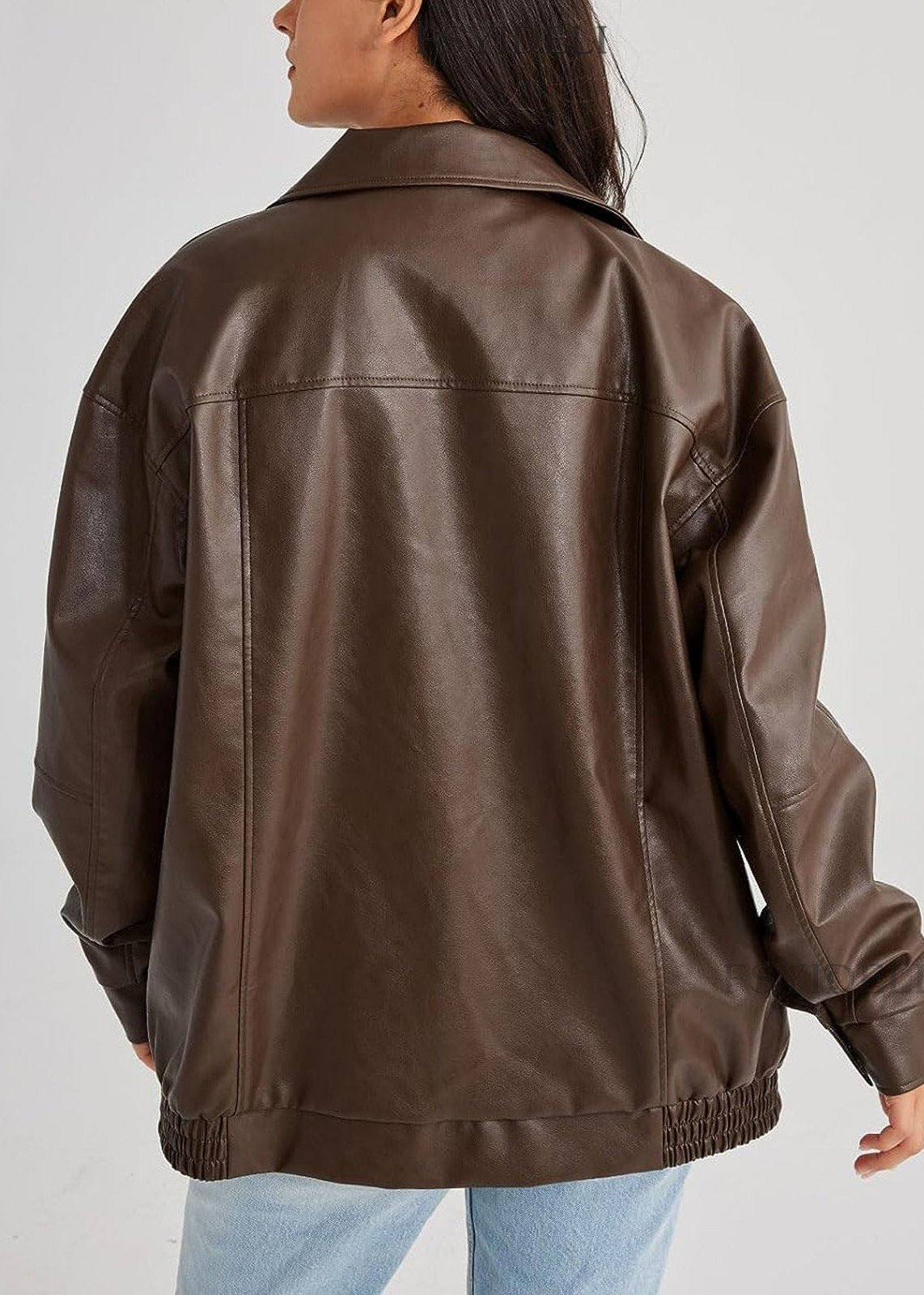 Leather Jacket Black Brown Oversized Biker Style