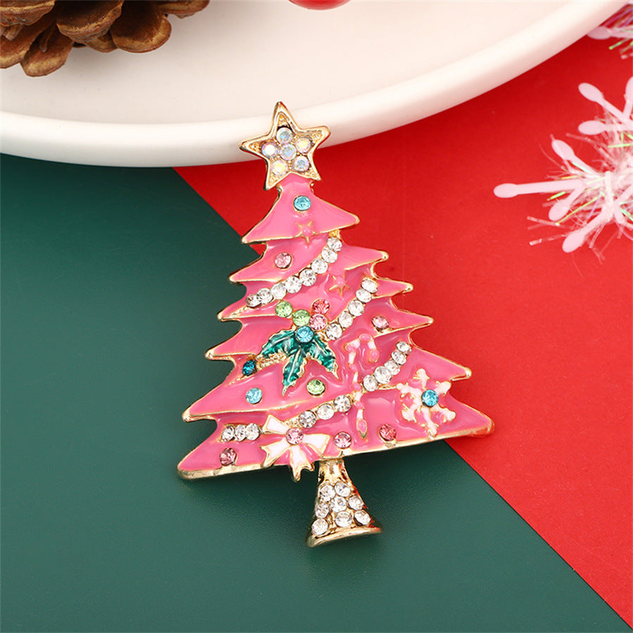 Christmas Tree Brooch Alloy Oil Drop Rhinestone