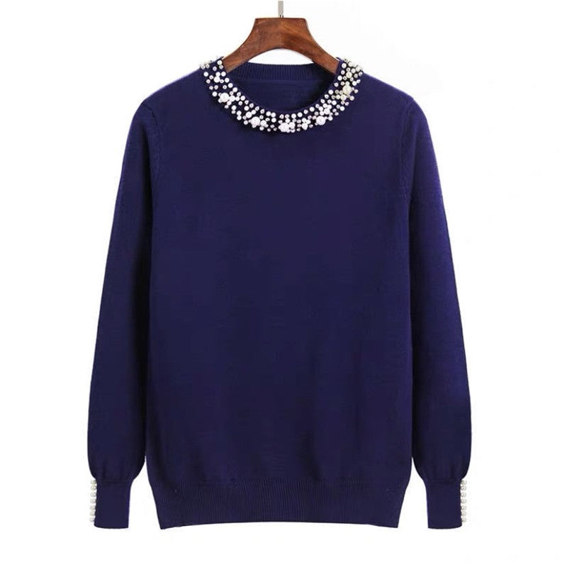 Beaded Crew Neck Pullover Sweater