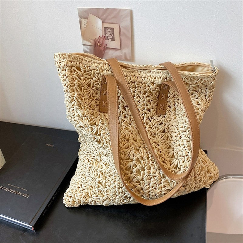 Large Straw Vintage Beach One Shoulder Shopping Bag