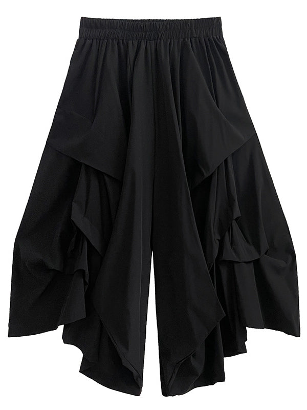 Fashion Irregularity Wide Leg Solid Color Elastic Waist Cropped Pants