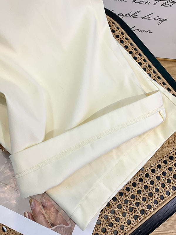 Loose Wide Leg Drawstring Pleated Solid Color Pants Trousers