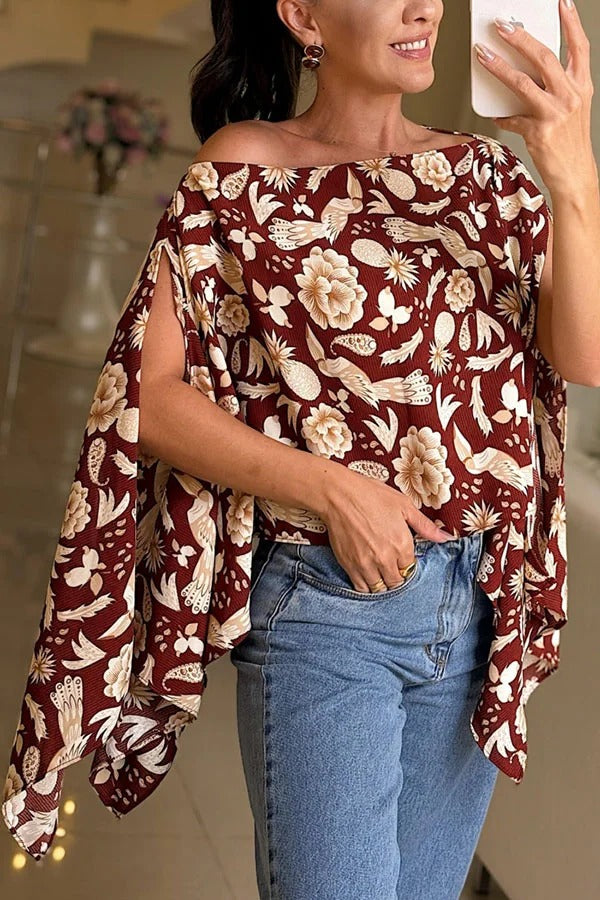 Lisette Unique Print Batwing Sleeve Loose Blouse ( Includes Tube Top)