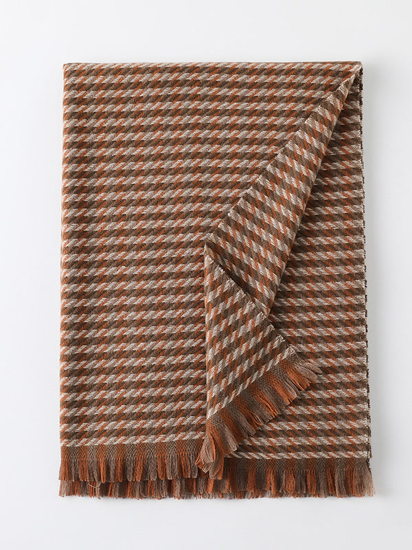 Fringed Houndstooth Keep Warm Shawl&Scarf