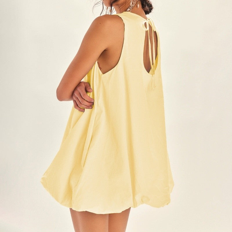 Sleeveless Hollow Lace Up Skirt