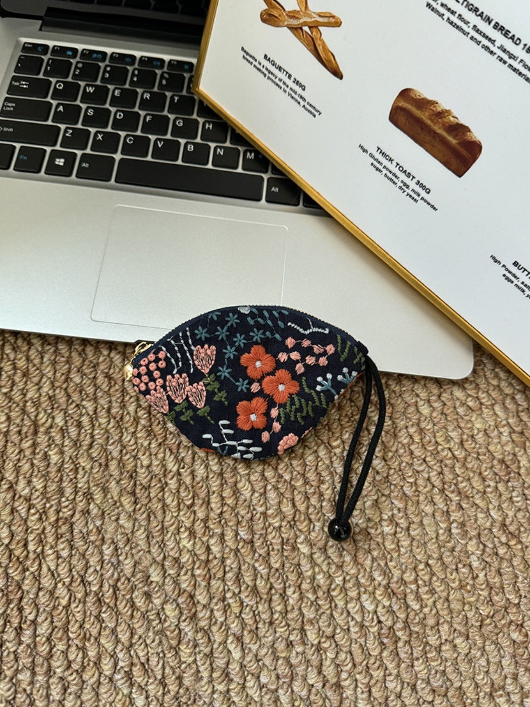 Cosbai - Pull-String Embroidery Keychain Pouch