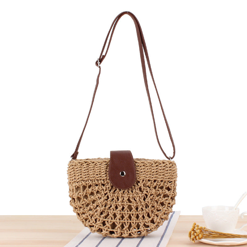 Crochet Market Bag Hollow Half Round Crossbody Bag