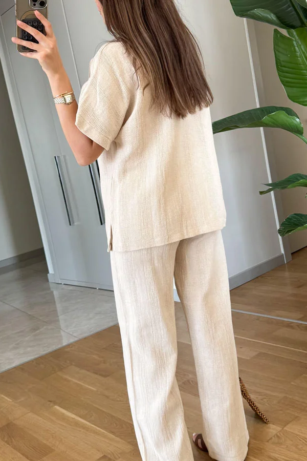 Casual V-Neck Short Sleeves \u0026 Pants Two-Piece Set