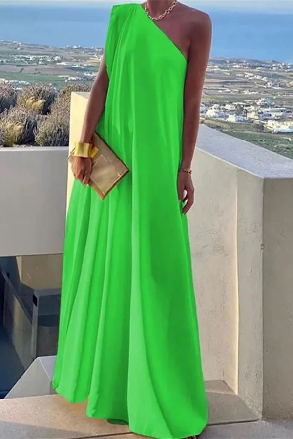 Women's Elegant Asymmetrical One Shoulder Maxi Dress