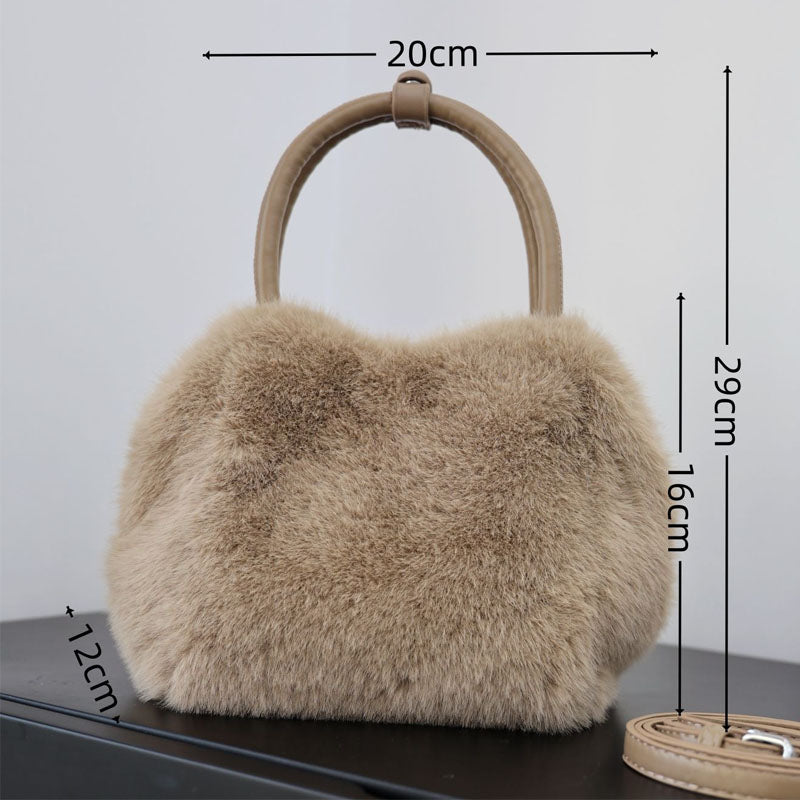 Minimalist Solid Color Fluffy Fuzzy Handbag
