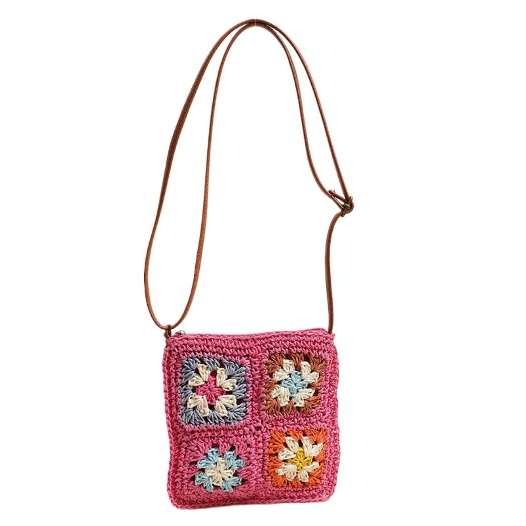 Cosbai - Vintage Square Crochet Flower Crossbody Bag