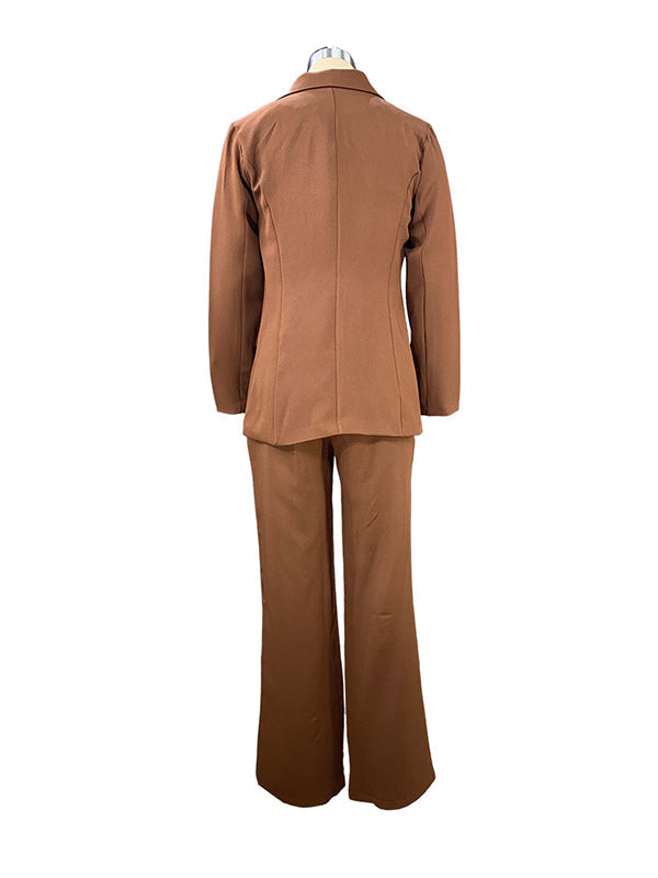 Long Sleeves Wrap Solid Color Deep V-Neck Cardigan&Pants Suits