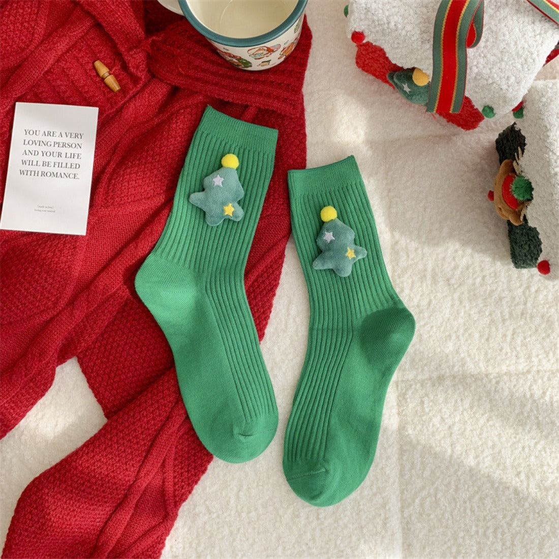 Rufia - Christmas Cartoon Pattern Mid-Calf Socks
