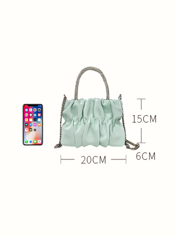 Chains Pleated Rhinestone Solid Color Zipper Crossbody Bags Accessories