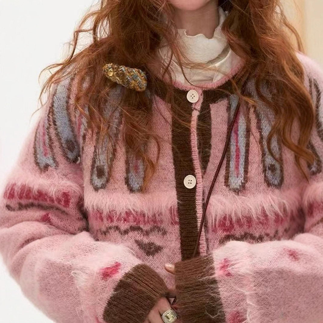 Vintage Jacquard Knit Cardigan