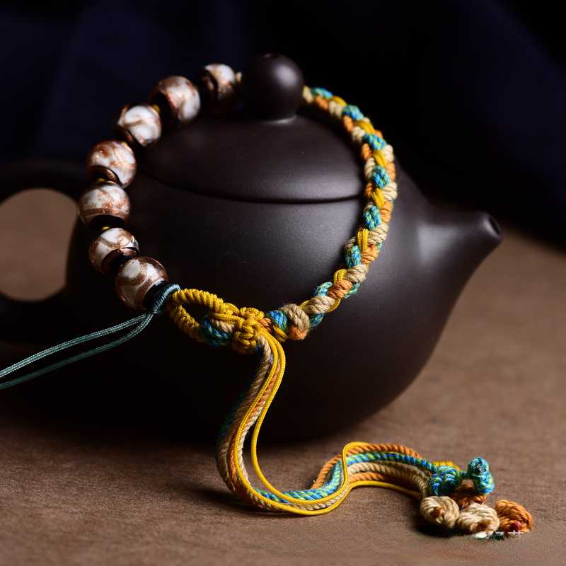 Hand-Woven Bracelet Nepalese Fragrant Gray Glass Bracelet Female Thangka Bracelet Tibetan Retro Ethnic Style Rope Bracelet