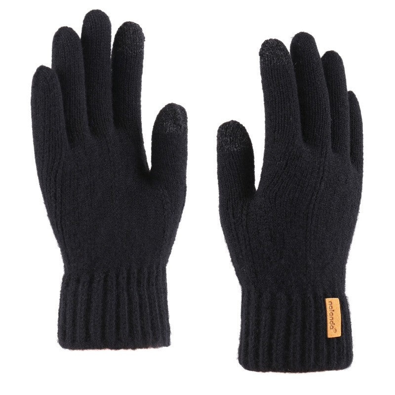 Men's Jacquard Fleece Double Layer Touchscreen Knit Gloves