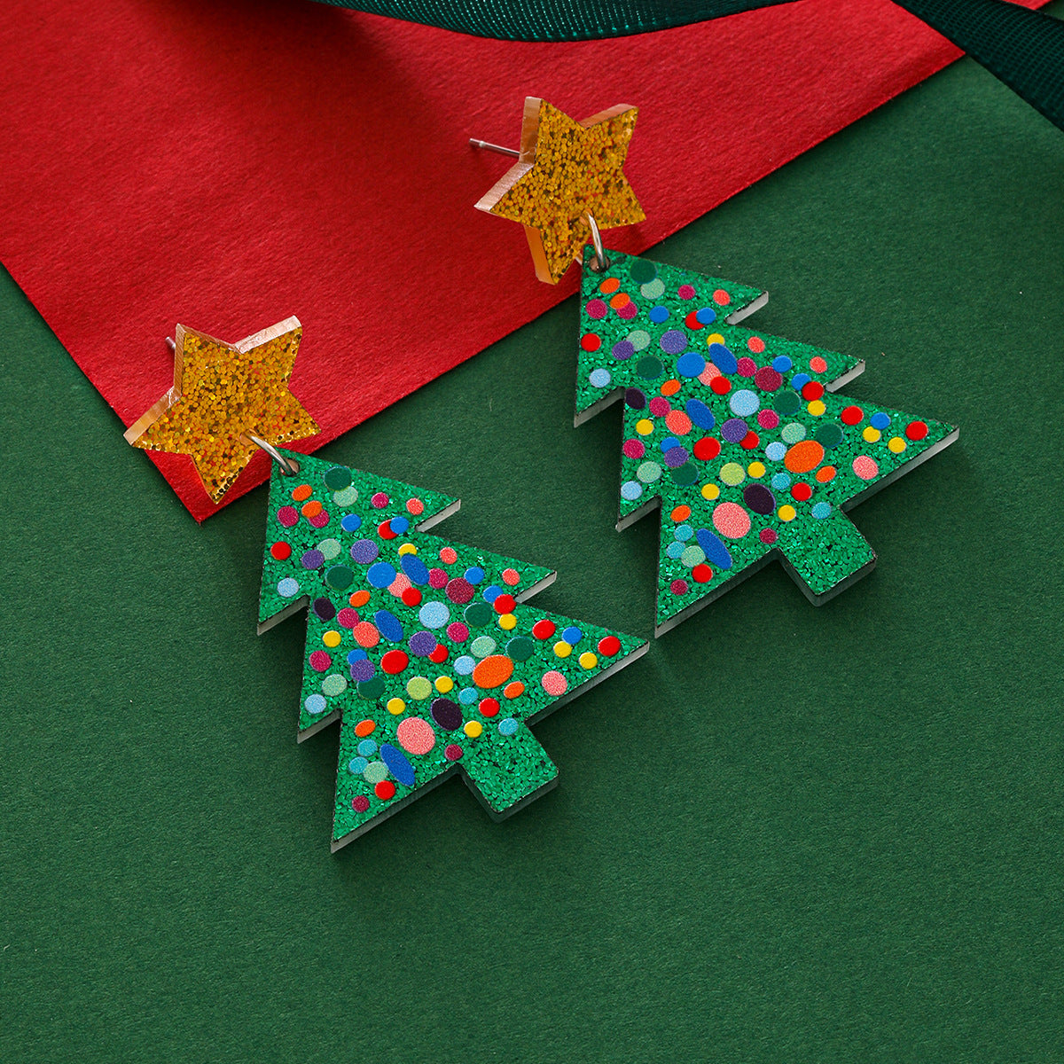 Christmas Acrylic Multicolor Tree Earrings Fashion Style