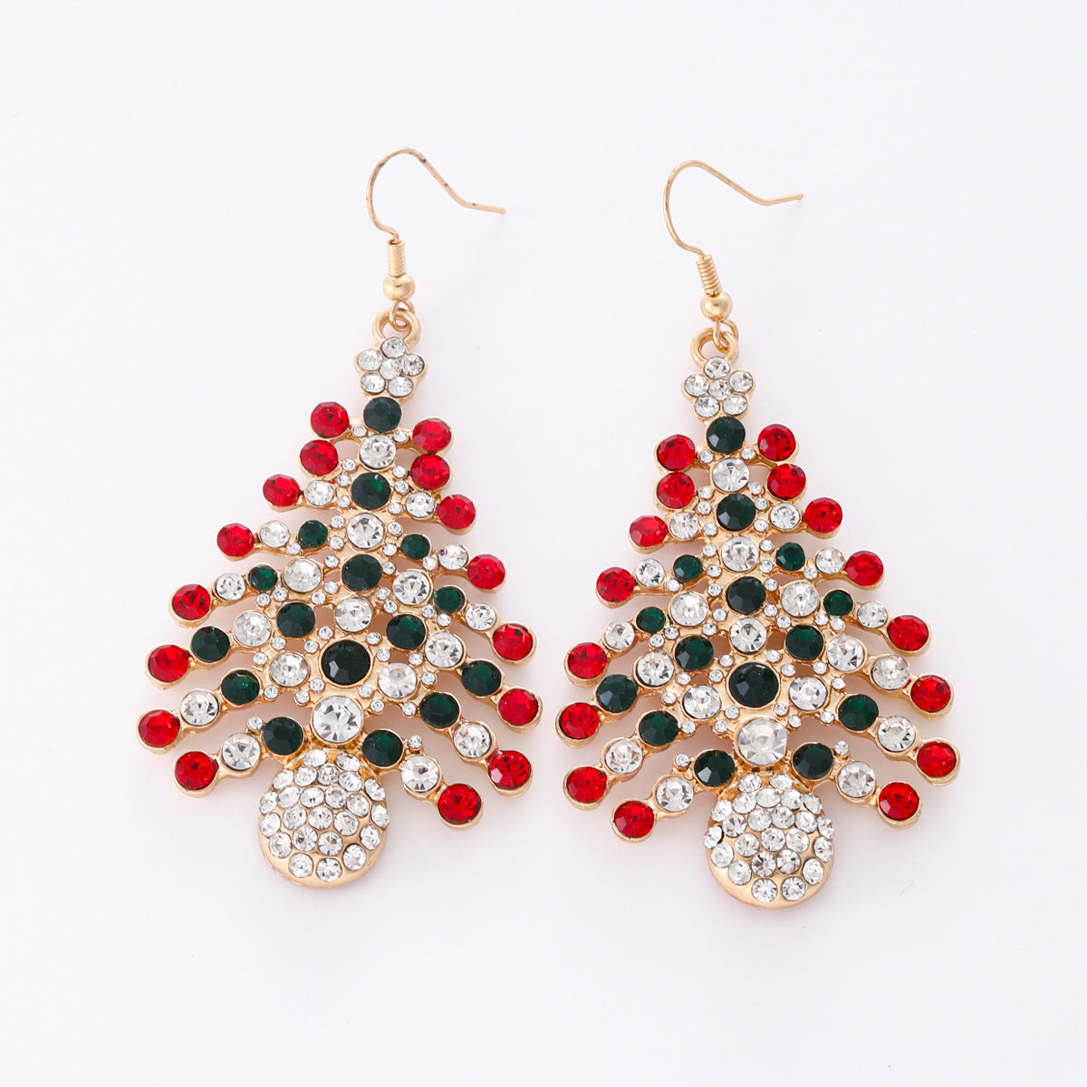 Christmas Alloy Fashion Tree Rhinestone Earrings Gold