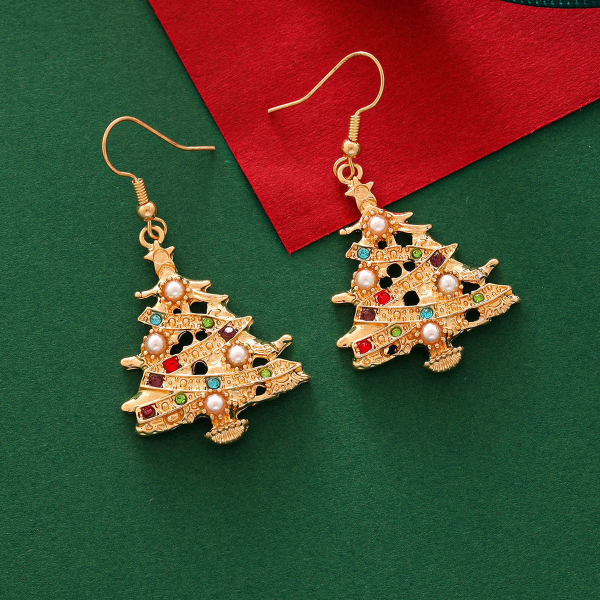Christmas Multicolor Rhinestone Alloy Christmas Tree Earrings