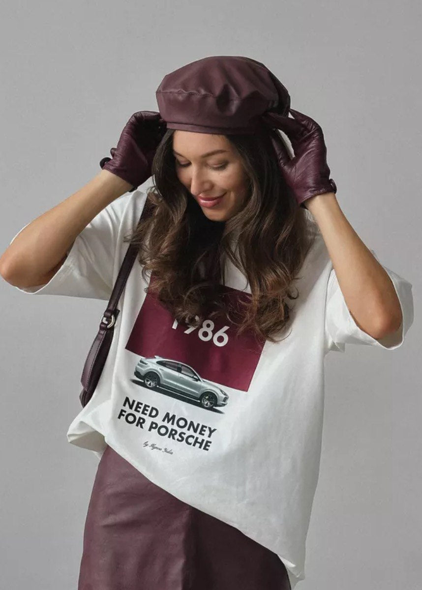 Oversized White Cotton Graphic Tee With Retro Car Print