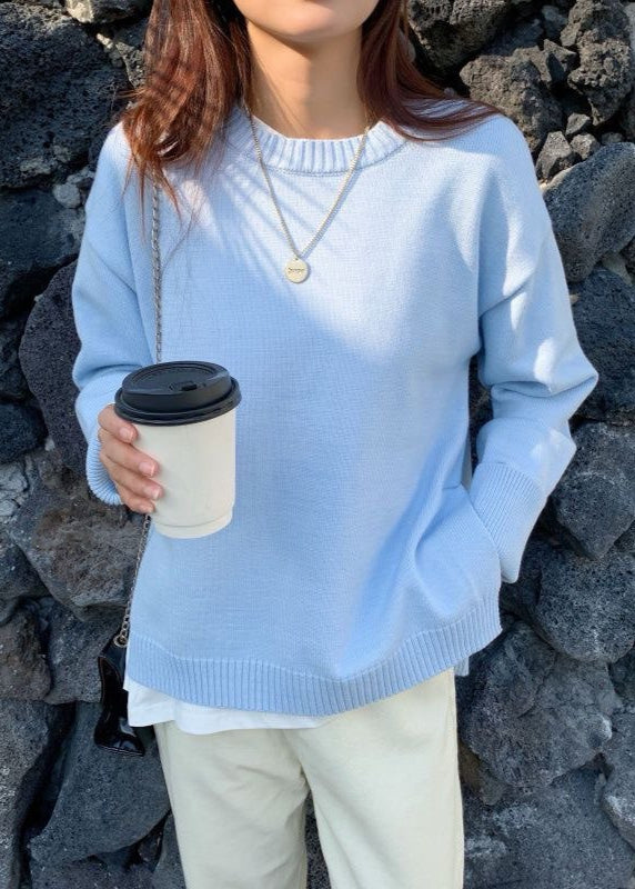 Soft Knit Crewneck Pullover With Ribbed Details