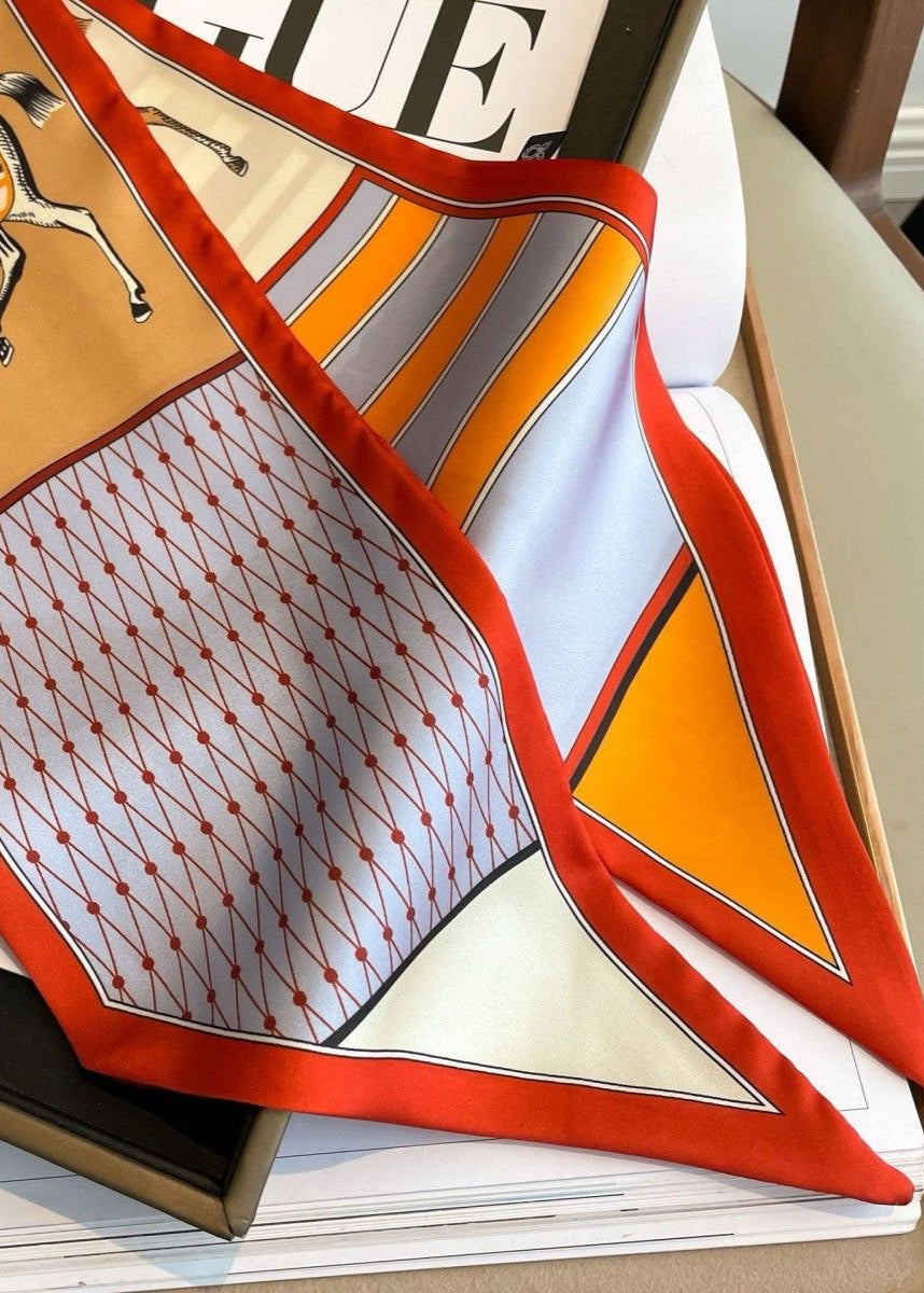 Silk Twilly Scarf with Horse Print Design